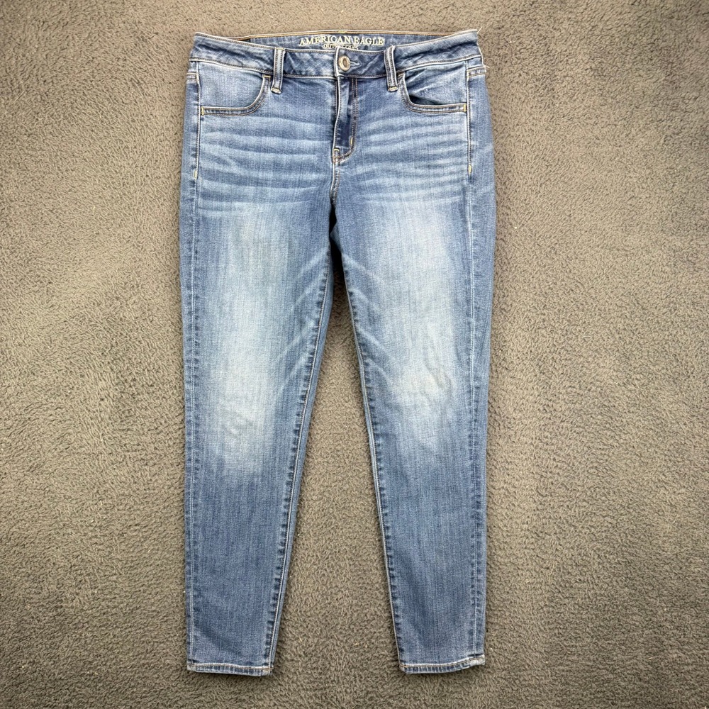 American Eagle Super Low‎ Jegging Blue Denim Jeans Womens 10 Short Medium Wash